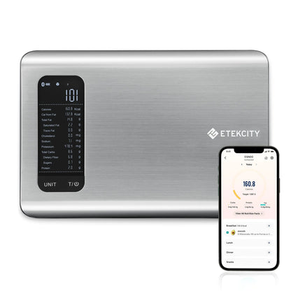 Etekcity Smart Food Kitchen Scale with Nutritional Calculator Free App with 19 Nutrients Tracking Calorie Marco Digital weight grams and ounces for weight loss Premium Stainless Steel 11lb
